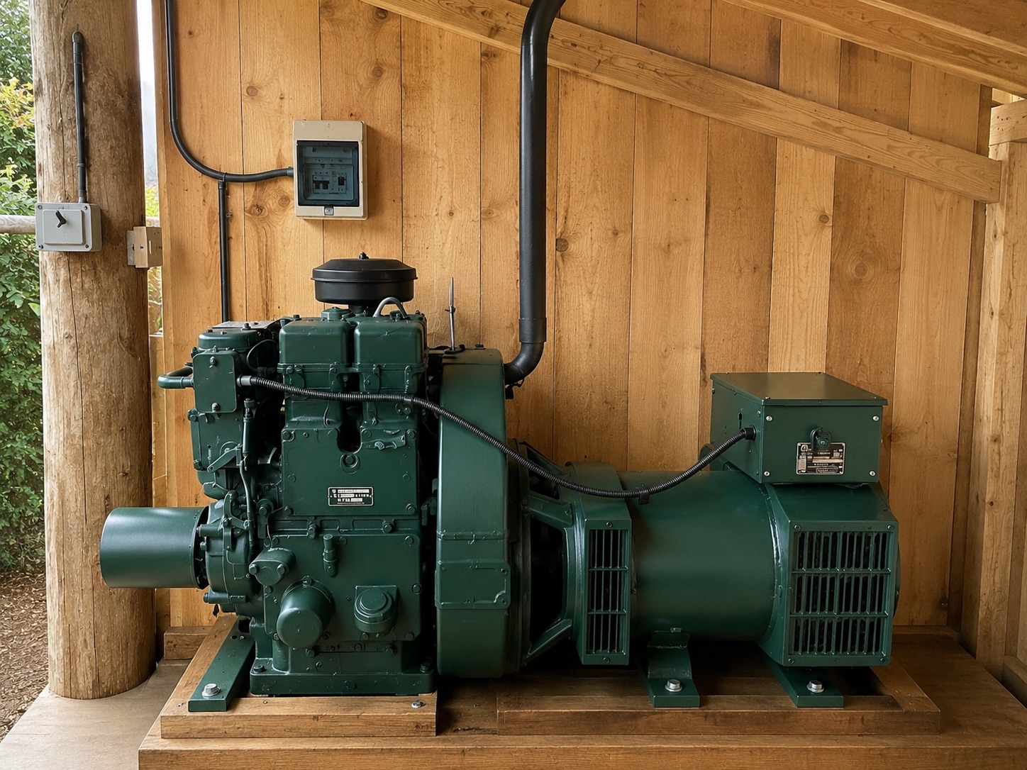 Classic Lister generator with original Startomatic auto-start, serviced annually as backup power for a remote estate in north Scotland